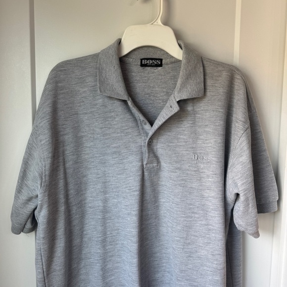 BOSS HUGO BOSS Solid Gray Polo Shirt 2XL Heavy Soft Short Sleeve Excellent - Picture 7 of 8